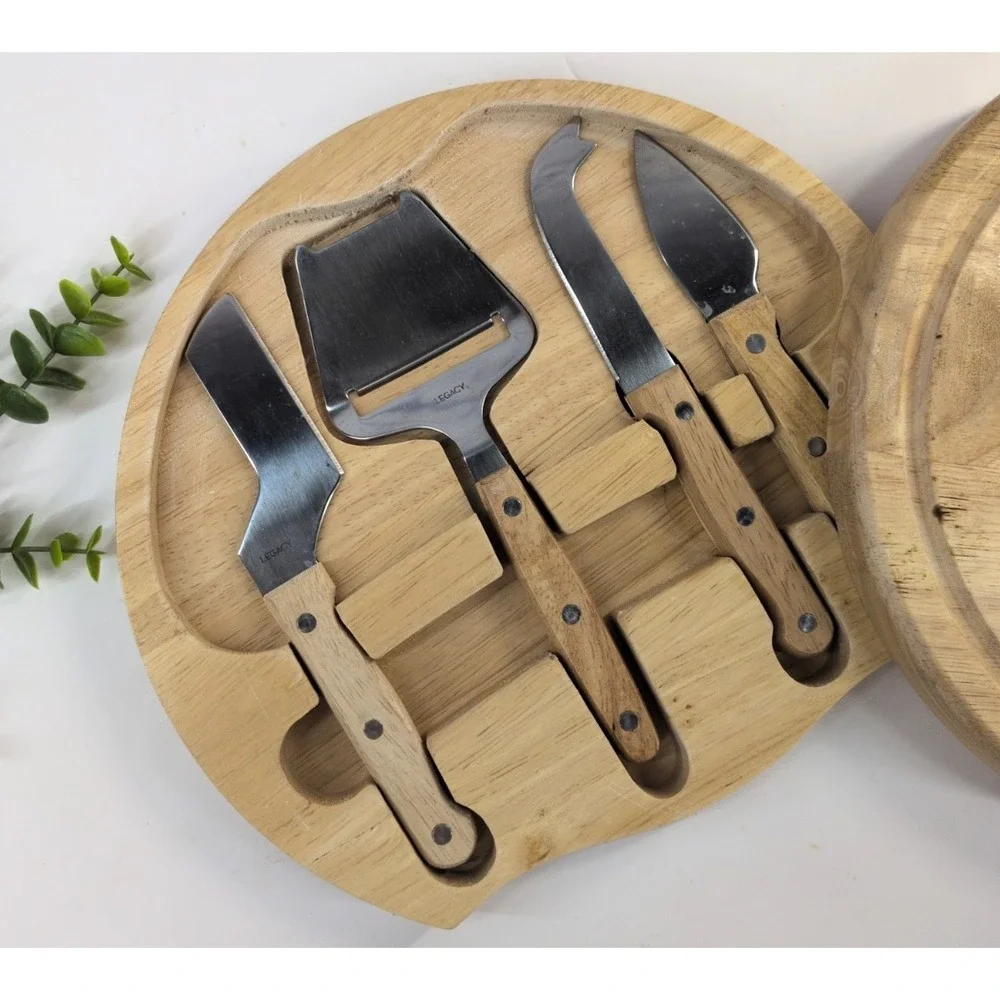 WOODEN🧀Sourdough Cheese Sausage Cutting Board‎ Sliding Legacy Knives Portable